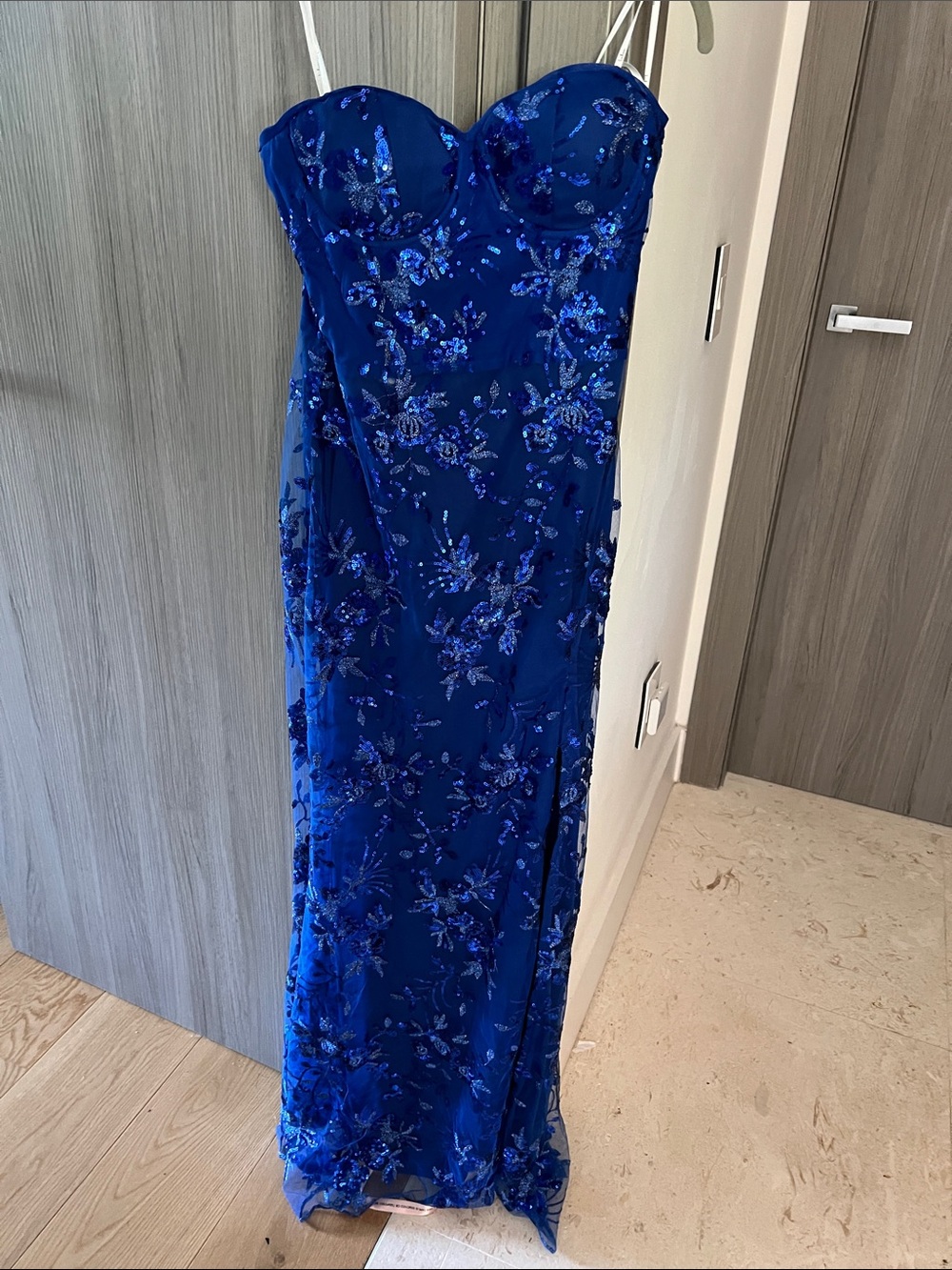 NWT LULU'S Confident Sensation sequin blue mesh bustier maxi dress S - Picture 2 of 10